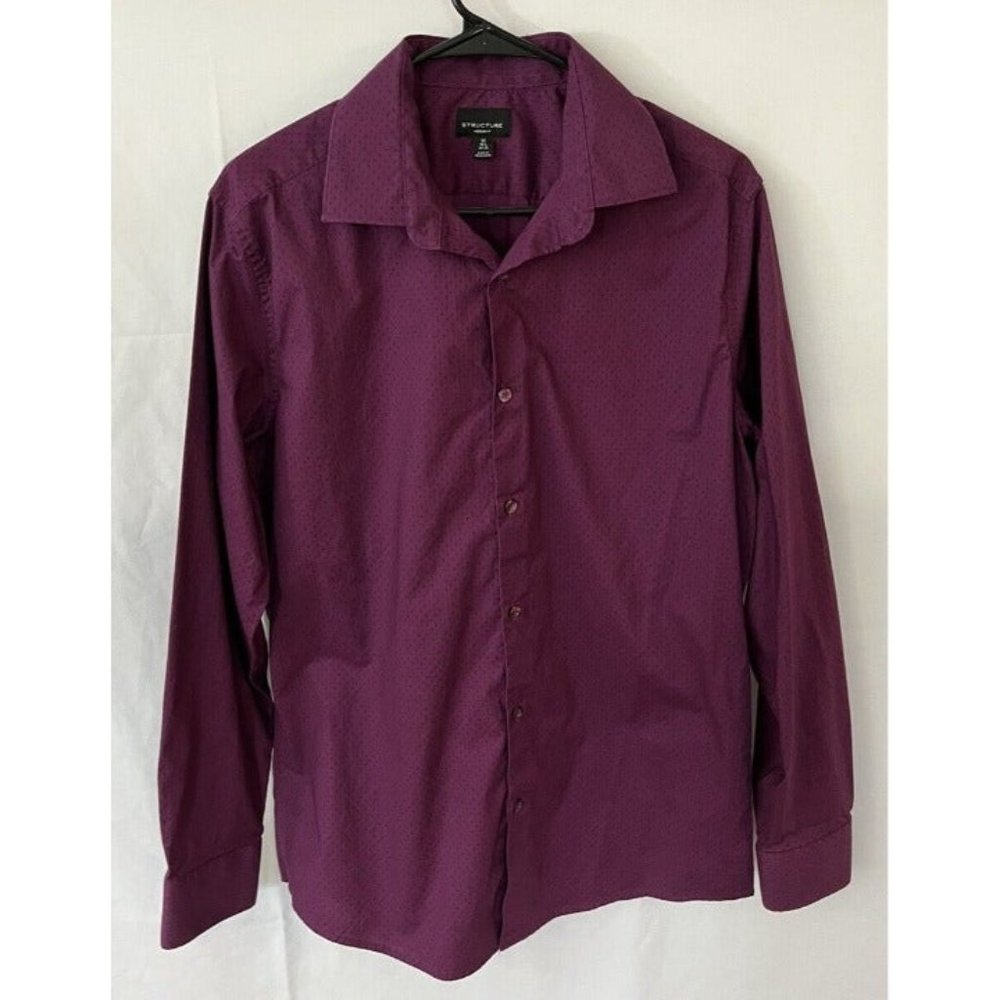 Structure Button Down Dress Shirt Mens Size MD Purple Geo Modern Fit Long Sleeve